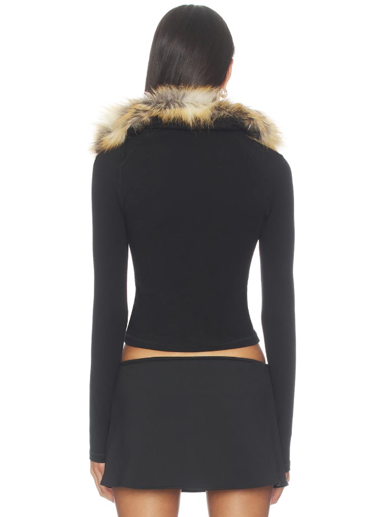New Ottolinger Furry Fitted Polo Top In Jet Black & Faux Fur Long Sleeve Sweater — image 3 of 8